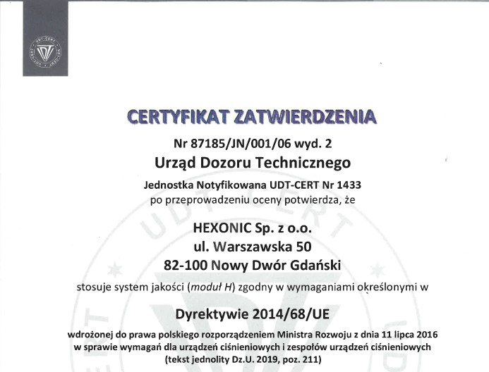 HEXONIC certyfikat Module H 87185_JN_001_06_EN